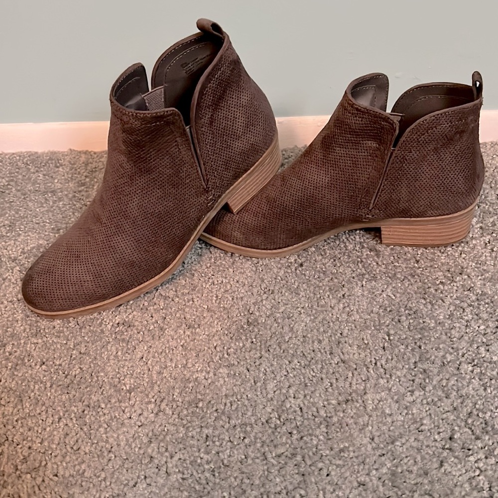 Grey suede ankle bootie